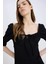 Bodycon Vücudu Saran Kare Yaka Yırtmaçlı Basic Düz Bürümcük Yarım Kol Siyah Midi Elbise E0885AX25SP 3