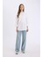 Relax Fit Kapüşonlu Basic Düz Poplin Uzun Kollu Beyaz Gömlek Tunik E1262AX25SP 2