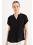 Regular Fit Apaş Yaka Basic Düz Kısa Kollu Bluz E6288AX25SP 1