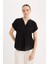 Regular Fit Apaş Yaka Basic Düz Kısa Kollu Bluz E6288AX25SP 3