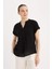Regular Fit Apaş Yaka Basic Düz Kısa Kollu Bluz E6288AX25SP 4