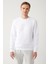 Erkek Beyaz Bisiklet Yaka 3 Iplik Şardonlu Baskılı Sweatshirt A32y1273 3