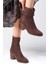 Amory Kahverengi Fermuarlı, Ince Suni Kürk Astarlı Kalın Topuklu Kadın Bot 1