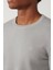 Erkek Gri Soft Touch Modal Bisiklet Yaka Dokulu Ribanalı Triko T-shirt B005010 3