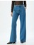 Geniş Paça Kot Pantolon Cep Detaylı Normal Bel Kesik Paça Pamuklu - Wide Leg Jeans 3