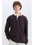 Boxy Fit Polo Yaka Basic Düz Sweatshirt E6523AX24WN 1