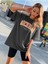 Kadın Füme Oversize Michigan Baskılı T-Shirt 3