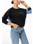 6040 Arka Garnili Kadın Sweatshirt Siyah 3