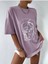 Çizgi Yüz Baskılı Kadın Oversize T-Shirt Salaş Boyfirend 3