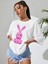 Beyaz Oversize T-Shirt Pembe Tavşan Baskılı 1