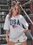 Usa Amerika Baskılı Füme Oversize T-Shirt Salaş Boyfirend 1