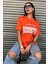 Houston Baskılı Kadın Oversize Turuncu Salas T-Shirt Boyfriend 2