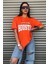 Houston Baskılı Kadın Oversize Turuncu Salas T-Shirt Boyfriend 4