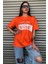 Houston Baskılı Kadın Oversize Turuncu Salas T-Shirt Boyfriend 5