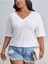 V Yaka Baskılı & Düz Beyaz Oversize T-Shirt Salaş Boyfirend 3