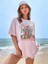 Marvellous Baskılı Pembe Oversize Salas Boyfriend Kadın T-Shirt Top Bluz 3
