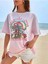 Marvellous Baskılı Pembe Oversize Salas Boyfriend Kadın T-Shirt Top Bluz 4