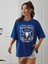 Wild West Baskılı Kadın Oversize Saks Mavi Salas T-Shirt Boyfriend 2