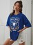 Wild West Baskılı Kadın Oversize Saks Mavi Salas T-Shirt Boyfriend 4