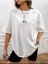 Kadın Minimal Sevimli Dinazor Baskılı Beyaz Oversize Salas T-Shirt Boyfriend 2