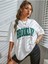 Kadın Brooklyn Baskılı Oversize Salaş Beyaz T-Shirt Ünisex Boyfirend 1