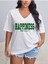 V Yaka Baskılı & Düz Beyaz Oversize T-Shirt Salaş Boyfirend 3