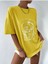 Çizgi Yüz Baskılı Kadın Oversize T-Shirt Salaş Boyfirend 3
