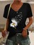 Kadın Baskılı Kadın Oversize V Yaka T-Shirt Salaş 1