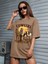 Cowgirl Baskılı Kadın Oversize Kahverengi T-Shirt 1
