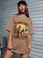 Cowgirl Baskılı Kadın Oversize Kahverengi T-Shirt 3