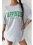 Happıness Baskılı Kadın Oversize Salas T-Shirt Boyfirend 1