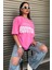 Houston Baskılı Kadın Oversize Saks Mavi Salas T-Shirt Boyfriend 2