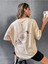 Bej Oversize T-Shirt Pusula Baskılı 5