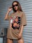 Skeleton Baskılı Kadın Oversize Kahverengi T-Shirt 1