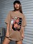 Skeleton Baskılı Kadın Oversize Kahverengi T-Shirt 3