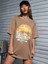 View Baskılı Kadın Oversize Kahverengi T-Shirt 1