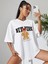 New York Baskılı Kadın Oversize Beyaz Salas T-Shirt Boyfriend 3