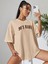 90's Baby Baskılı Kadın Oversize Bej Salas T-Shirt Boyfriend 3