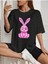 Pembe Tavşan Baskılı Oversize T-Shirt Salaş Boyfirend 1