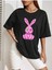 Pembe Tavşan Baskılı Oversize T-Shirt Salaş Boyfirend 2