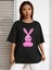 Pembe Tavşan Baskılı Oversize T-Shirt Salaş Boyfirend 3