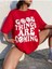 Coming Baskılı Kadın Oversize/ Boyfirend Kırmızı T-Shirt 1