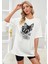 Kadın Beyaz Becky Baskılı Oversize T-Shirt 1