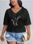 Kadın Baskılı Kadın Oversize V Yaka T-Shirt Salaş 3