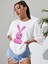 Beyaz Oversize T-Shirt Pembe Tavşan Baskılı 1