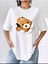Kadın Sevimli Ayı Baskılı Oversize Salaş Beyaz T-Shirt Ünisex Boyfirend 3