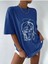 Çizgi Yüz Baskılı Kadın Oversize T-Shirt Salaş Boyfirend 3
