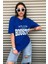 Houston Baskılı Kadın Oversize Saks Mavi Salas T-Shirt Boyfriend 2