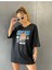 Unisex Siyah Oversize Chicago Baskılı T-Shirt 2