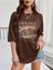 Tasmania Baskılı Kadın Oversize Kahverengi T-Shirt 2